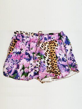 Just Cavalli Lavender Floral Leopard Print Shorts Size 44